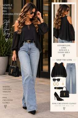 Violet + Claire Black Cold Shoulder Blouse Long Sleeve Size Small